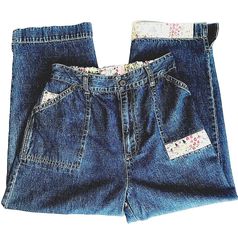 Blast Blues Vtg Jeans High Waist Crop Mom Blue L Petite Womens Denim Y2K Hippie
